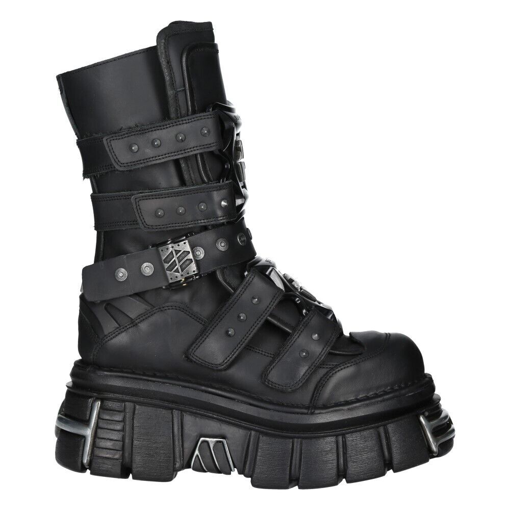 New Rock Boots M-MET422-S1 Unisex Metallic Black Leather Platform