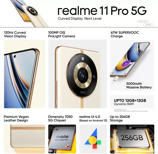 realme 11 Pro 5G 8 GB RAM 128 GB (6.7 inch) Full HD+ Display-NO