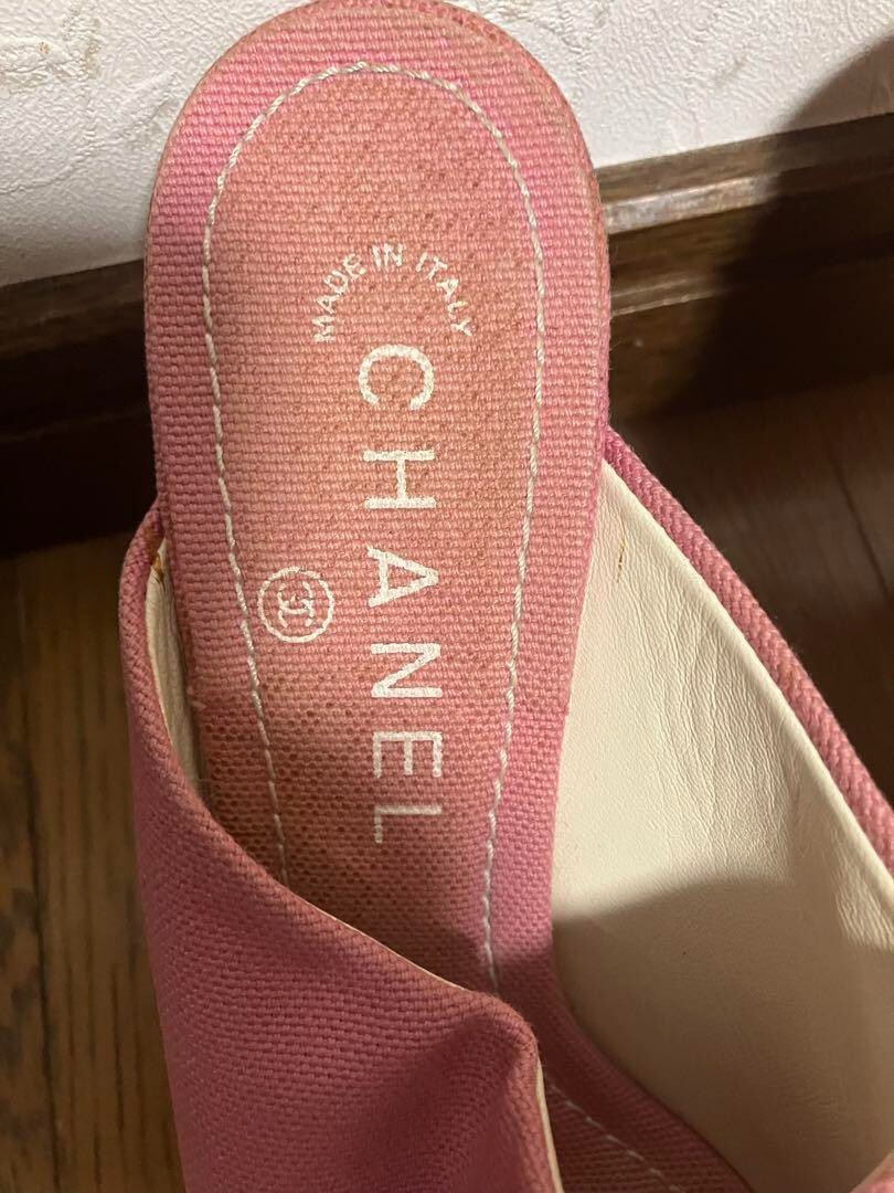 Chanel Sandals Mules Heels Coco Mark Pink Canvas Size 36 US About6