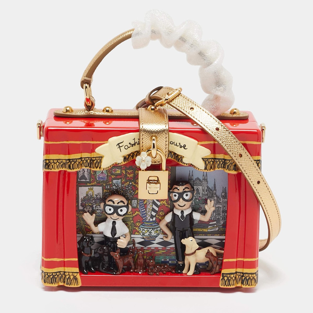 Dolce Gabbana RedGold Acrylic and Leather Fashion House Dolce Box