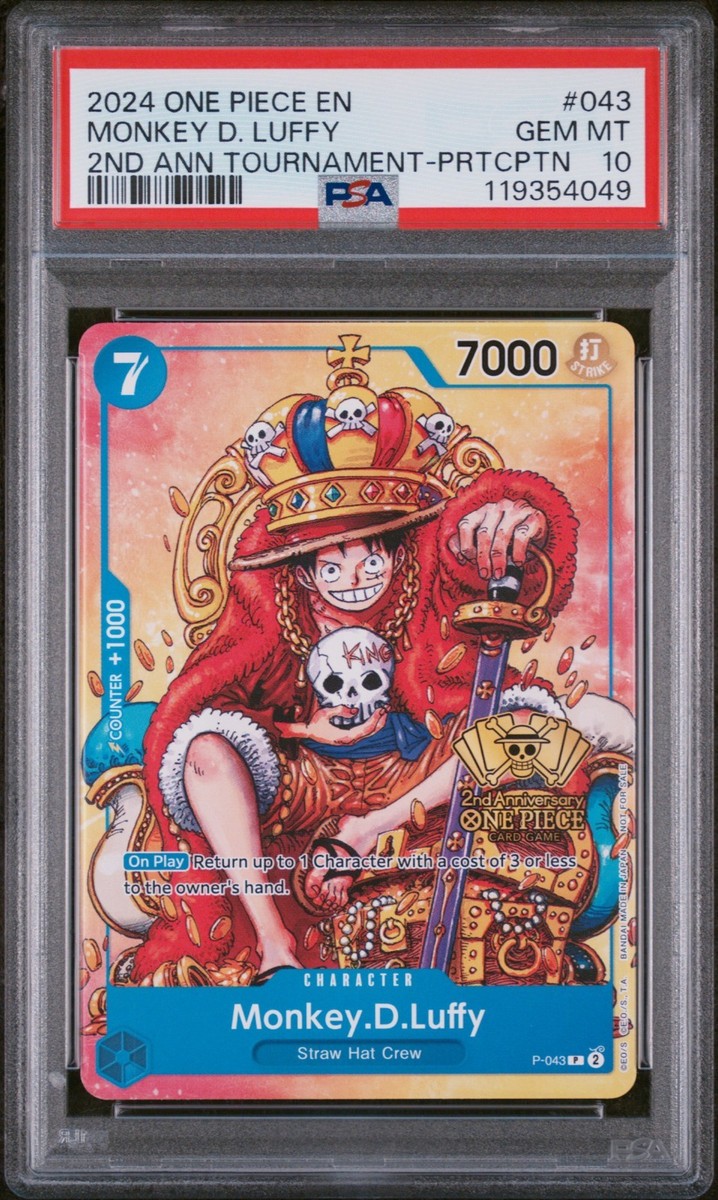 PSA 10 Monkey D. Luffy P-043 2nd Anniversary Tournament Promo One