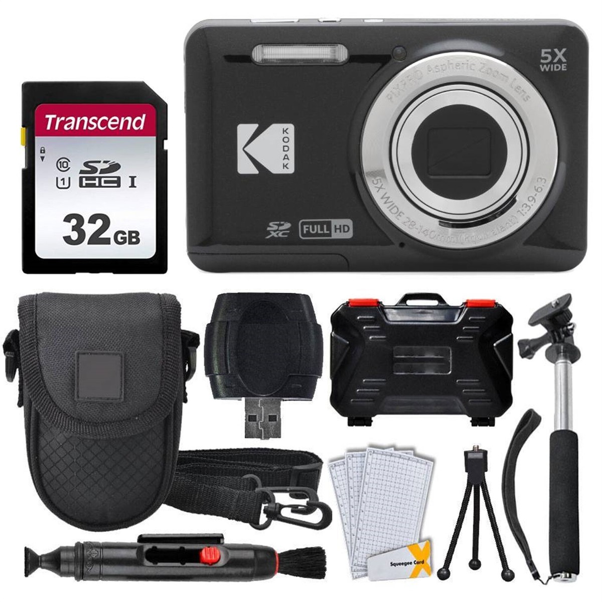 Kodak PIXPRO FZ55 Digital Camera (Black) + 32GB Memory Card +