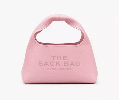 Marc Jacobs Ribbon Pink Pebbled Leather Mini Sack Bag with Zip