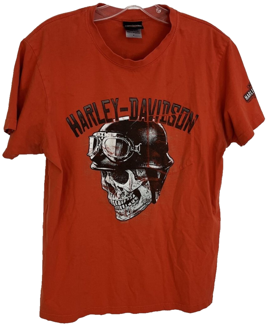 Harley Davidson Skeleton T-Shirt Mens Small Cocoa Beach FL Orange