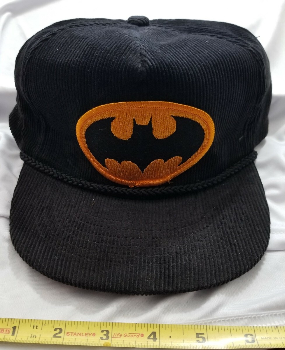 Vtg 80s 90s BATMAN Logo Cap Zip Back Corduroy Hat DC Comics