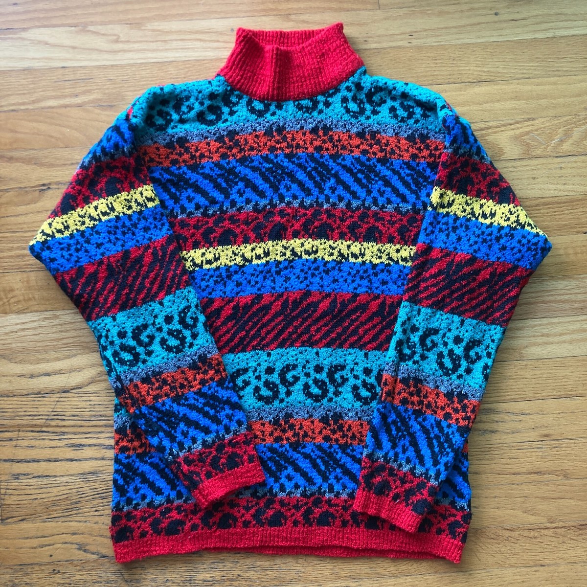 VINTAGE 80s GITANO KNIT SWEATER WOMENS GEOMETRIC ABSTRACT COLOR