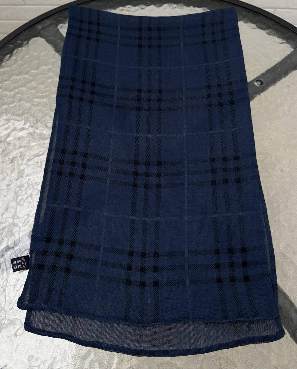 Burberry Nova Check Navy Blue 100% Silk Scarf | eBay