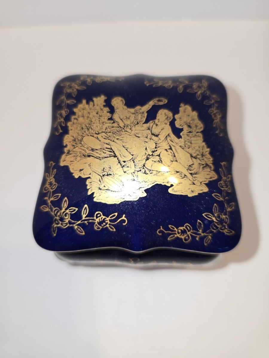 Vintage 1950s NAPCO 18k Gold/Cobalt Blue Porcelain Trinket JAPAN