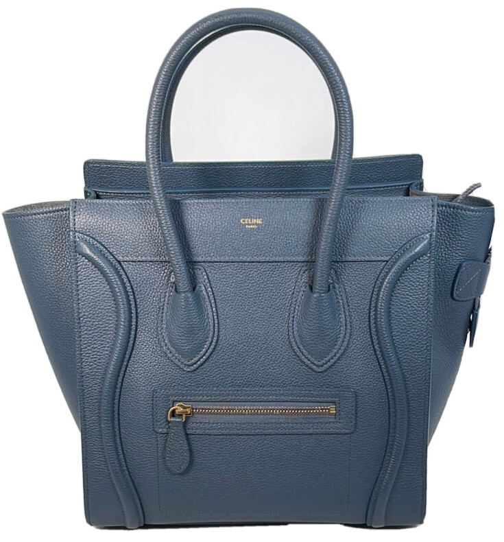 CELINE Blue NanoLuggage ￼Handbag Leather Made In Italy U-P-A