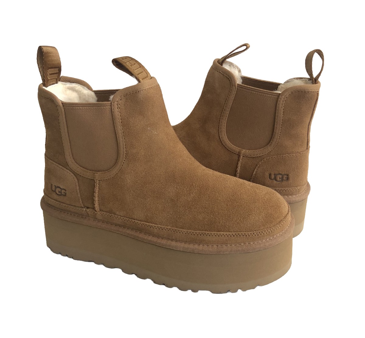 UGG WOMEN NEUMEL PLATFORM CHELSEA CHESTNUT ANKLE SHOE US 12 / EU