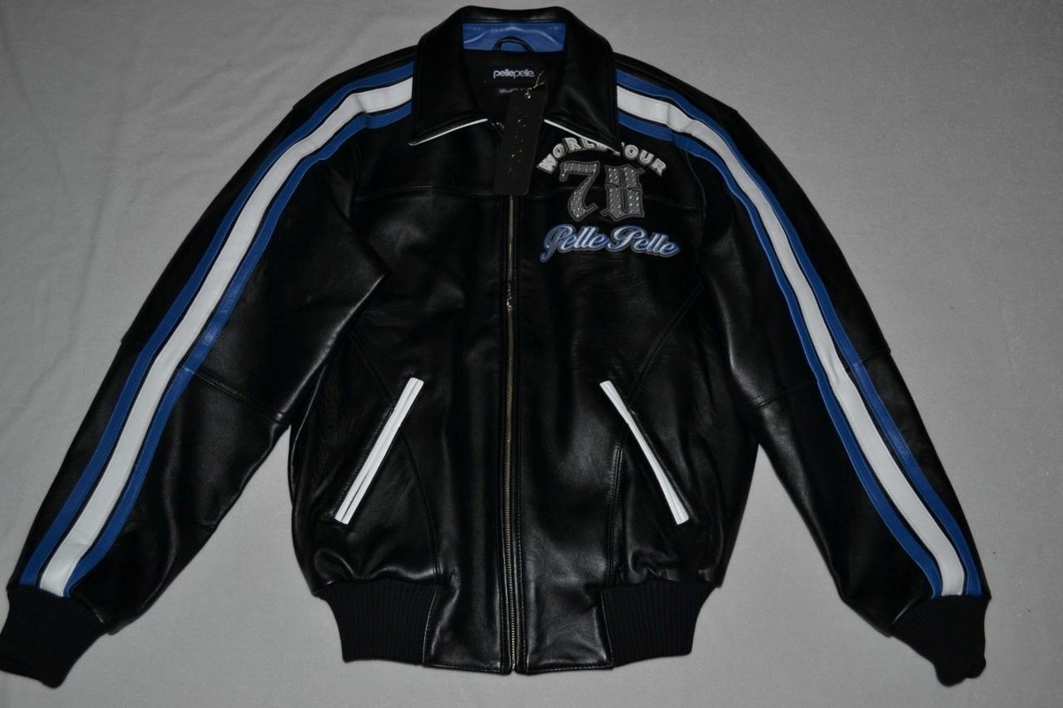 AUTHENTIC Pelle Pelle Men's LEATHER Jacket WORLD TOUR BLACK BLUE