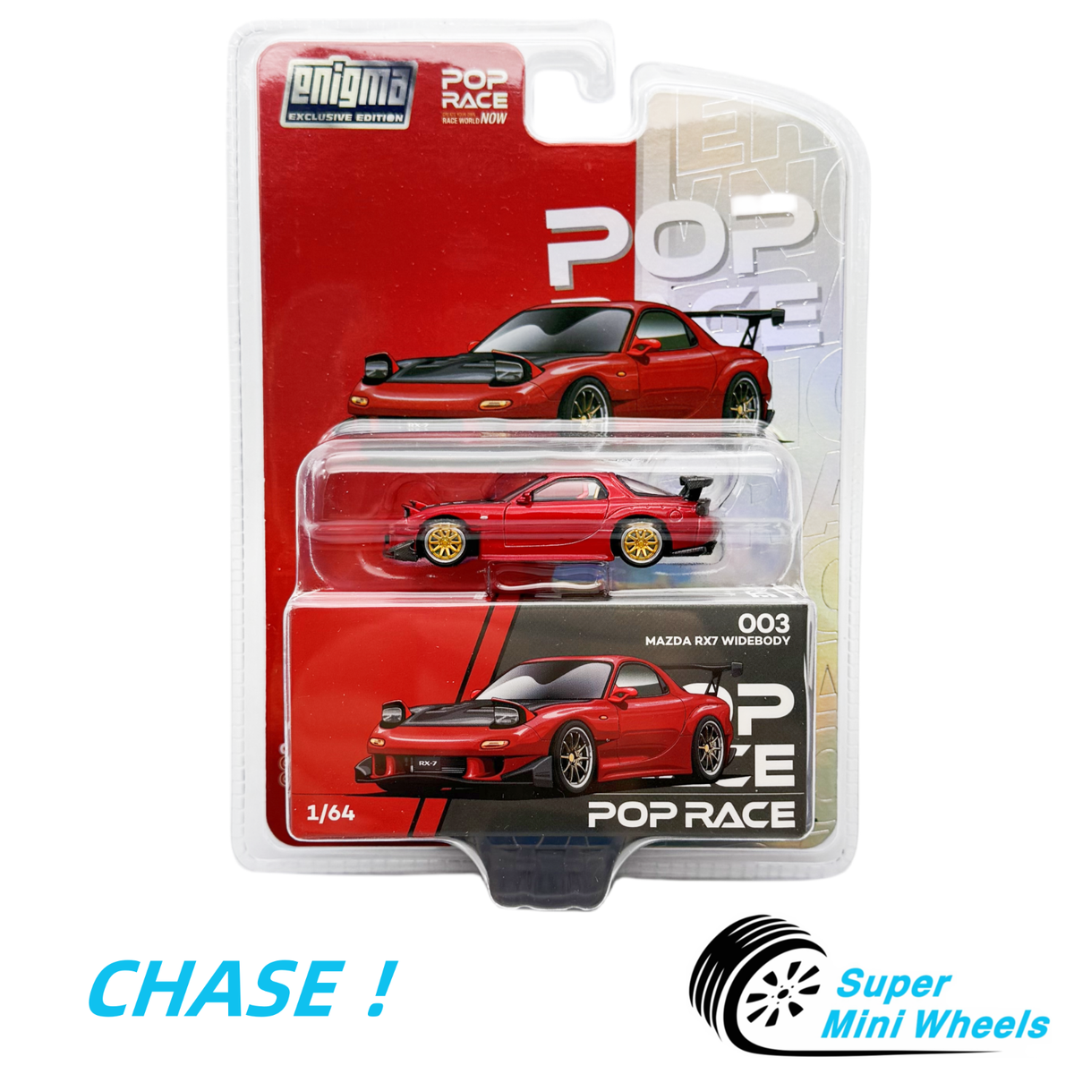 CHASE ! Pop Race 1:64 Mazda Rx7 Widebody Red #003 Enigma Exclusive