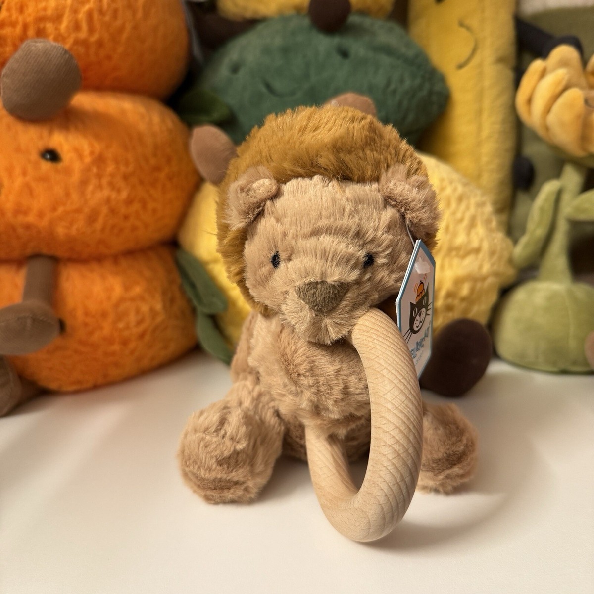 Jellycat Fuddlewuddle Lion Wooden Ring Toy BNWT Rare Retired HTF