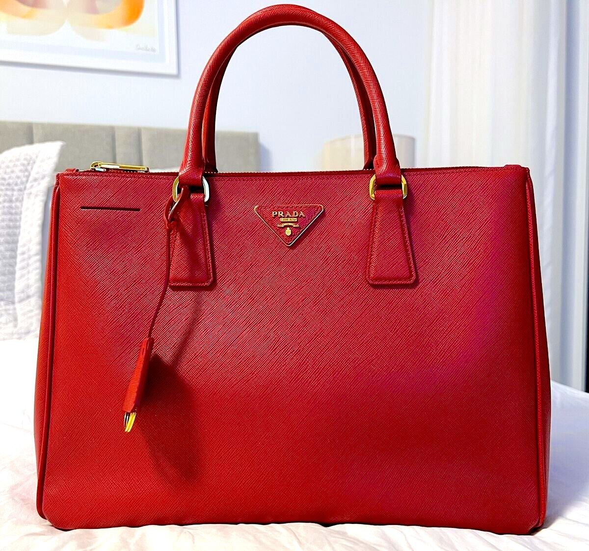 Large Red Prada Galleria Leather Bag made with Saffiano Leather | eBay