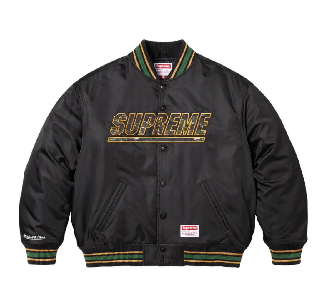 Supreme x Mitchell & Ness® Camo Logo Varsity Jacket Black Mens XL