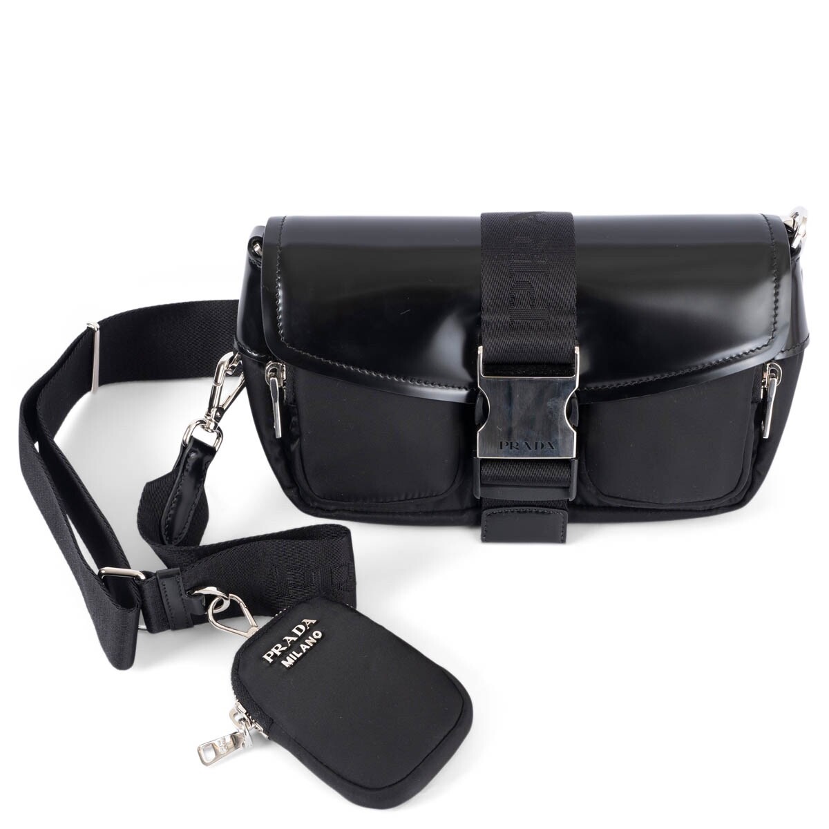 69161 auth PRADA black nylon & leather POCKET Crossbody Bag | eBay