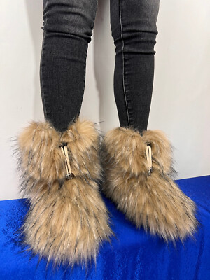 Faux Fur Boots Double Sided Fur Brown Indoor and Outdoor 10