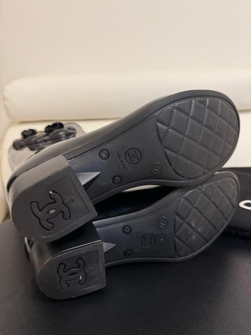 CHANEL Black Rain Boots 36 Rubber Waterproof Shoes 23cm Logo