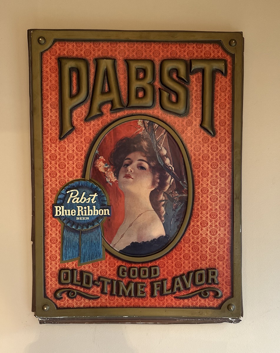 Vintage Pabst Blue Ribbon Beer Plastic Sign Good Old Time Flavor