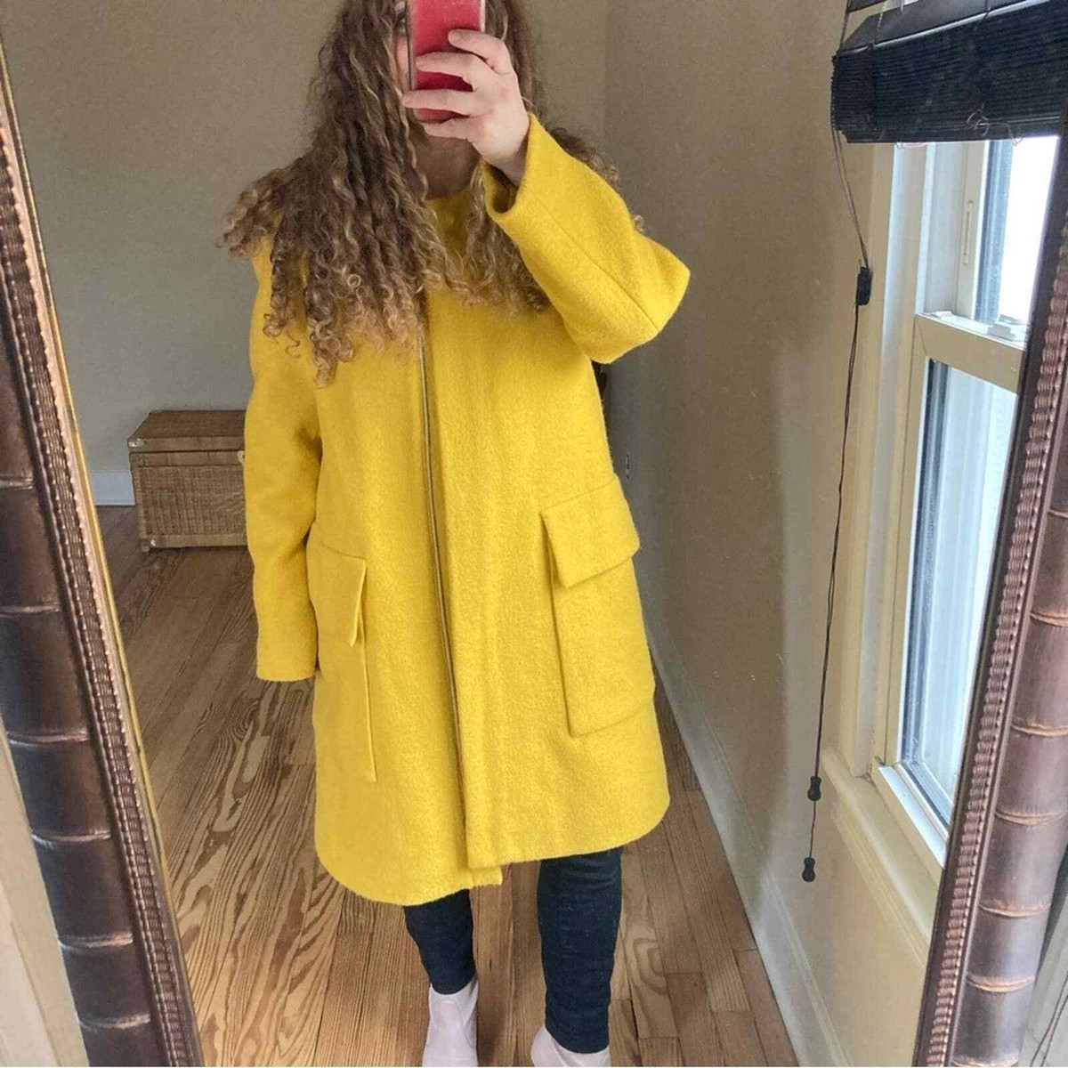 COS winter wool coat long rounded neck yellow goldenrod size small