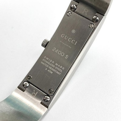 GUCCI 2400S Bangle Watch Quartz Silver Stainless Steel Black Dial
