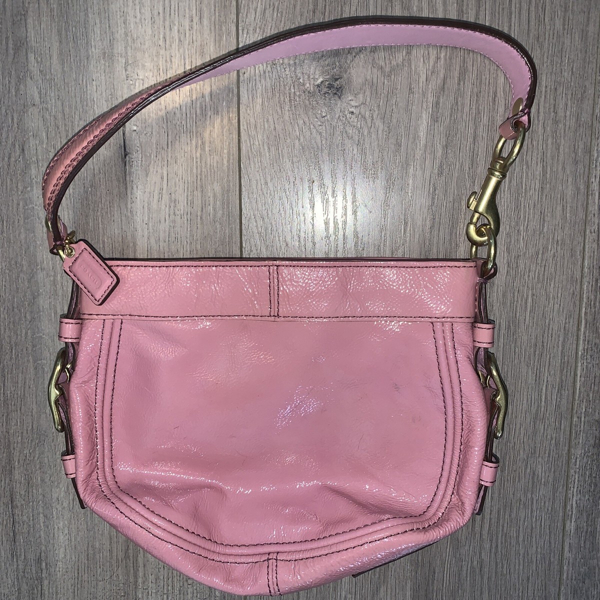 COACH Pink Patent Leather ZOE Hobo Handbag Top Handle Pouch