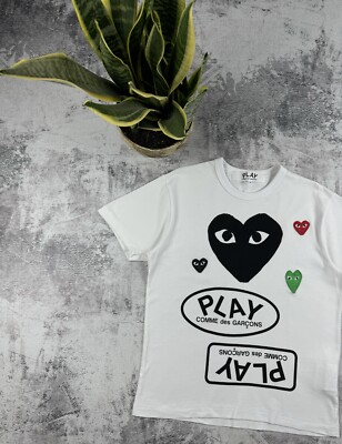 Vintage Japanese Comme Des Garcons Play CDG Multi Logo Heart White