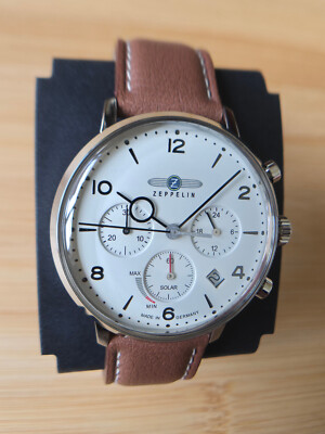 Zeppelin LZ 129 Hindenburg Solar Men's Watch Brown Leather Band