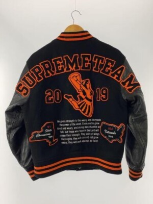 Supreme Team Varsity Jacket Black FW19 Leather Sleeve 2019 Black