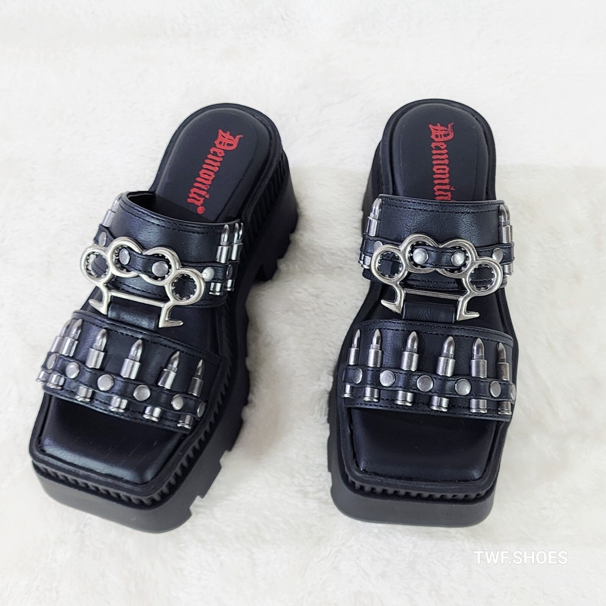 DEMONIA Wrath Bullet Stud Brass Knuckle Platform Goth Sandals | eBay