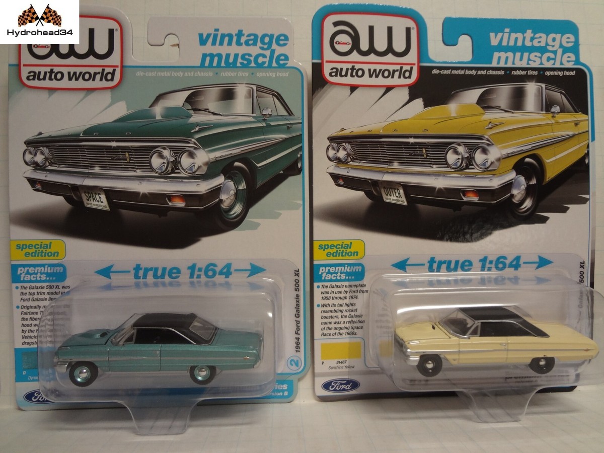 Auto World 1964 Ford Galaxie 500 XL AW64482 A&B Pair Yellow