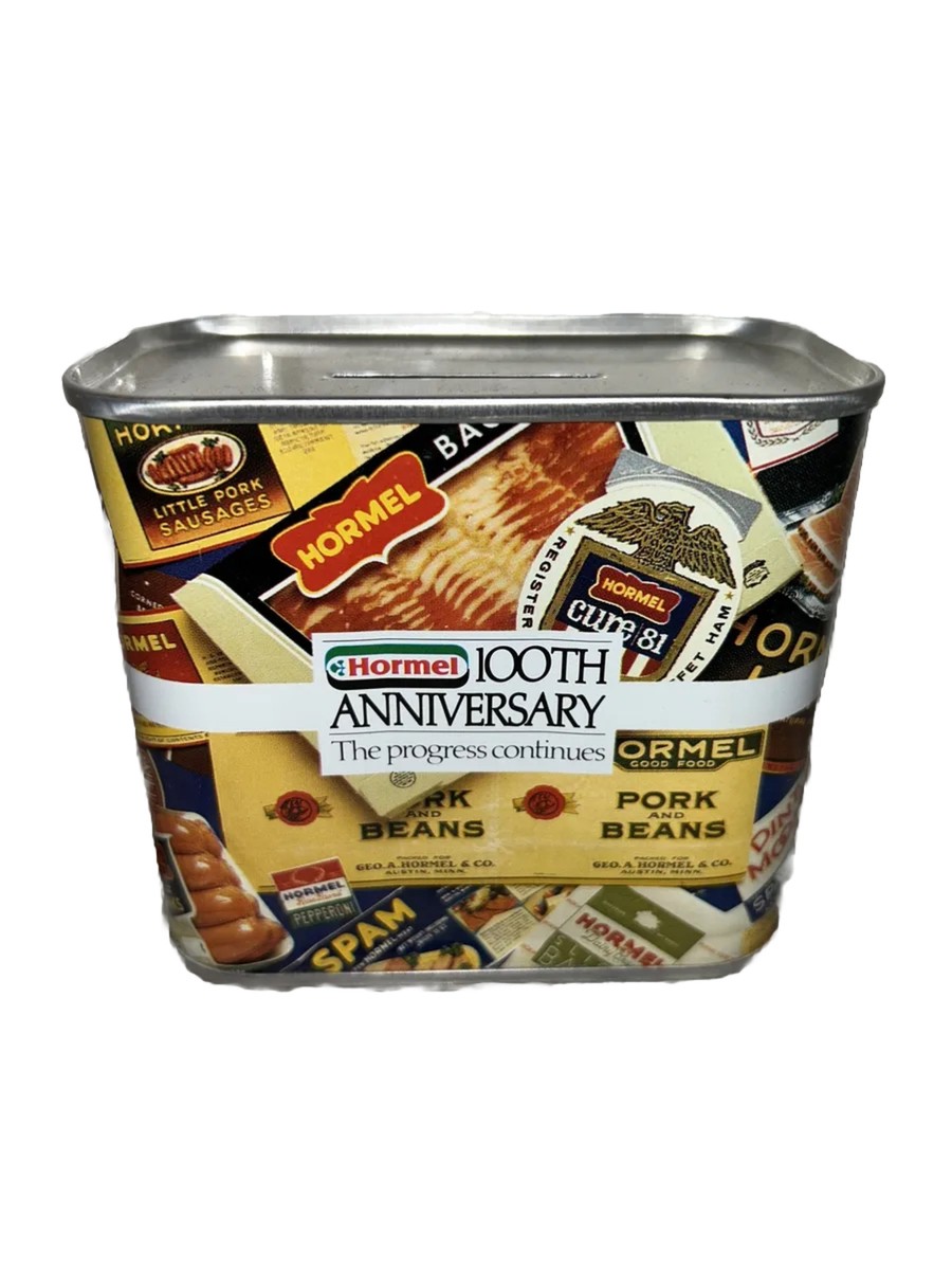 Vintage Hormel Food 100th Anniversary Spam Tin Can Promo Coin Bank