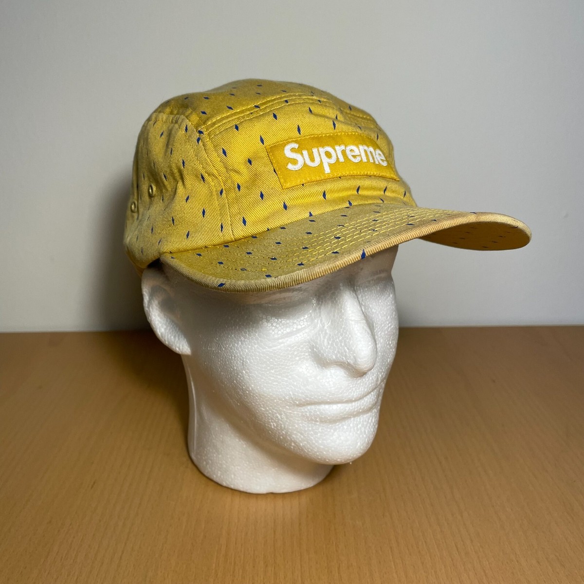 Supreme Yellow Box Logo Diamond Pattern RARE Camp Cap Street Wear