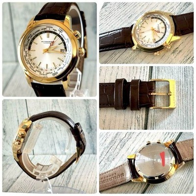 EXC+4] BURBERRY World Time Quartz 6117-H28518 Gold 36mm Men's