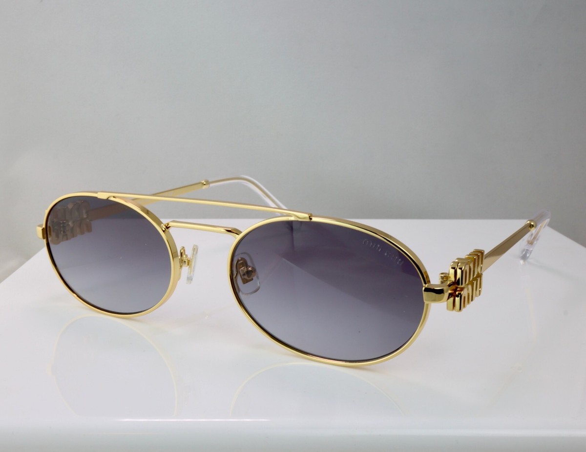 Miu Miu MU54ZS 53mm Logo Oval Sunglasses in Gold with Gray Lens | eBay
