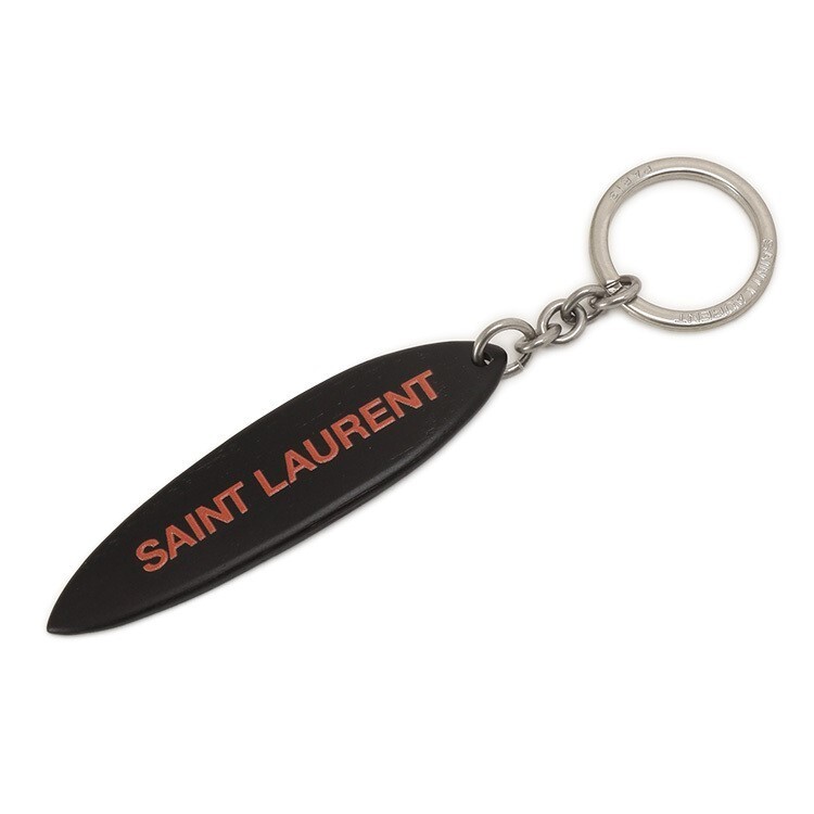 SAINT LAURENT Key Ring Holder Surfboard Shape Logo Wood Brass