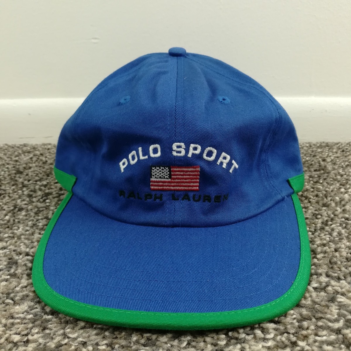 Vintage 90s Polo Sport Ralph Lauren Hat Cap Strapback USA Flag