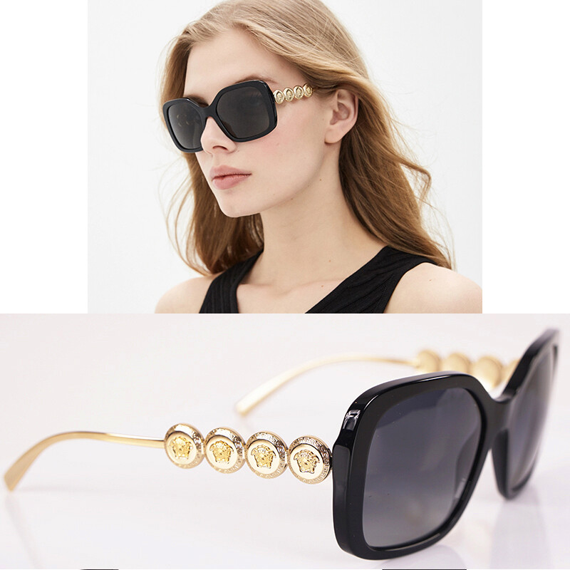 NEW $410 VERSACE Black Plastic GOLD MEDUSA LOGO MEDALLIONS