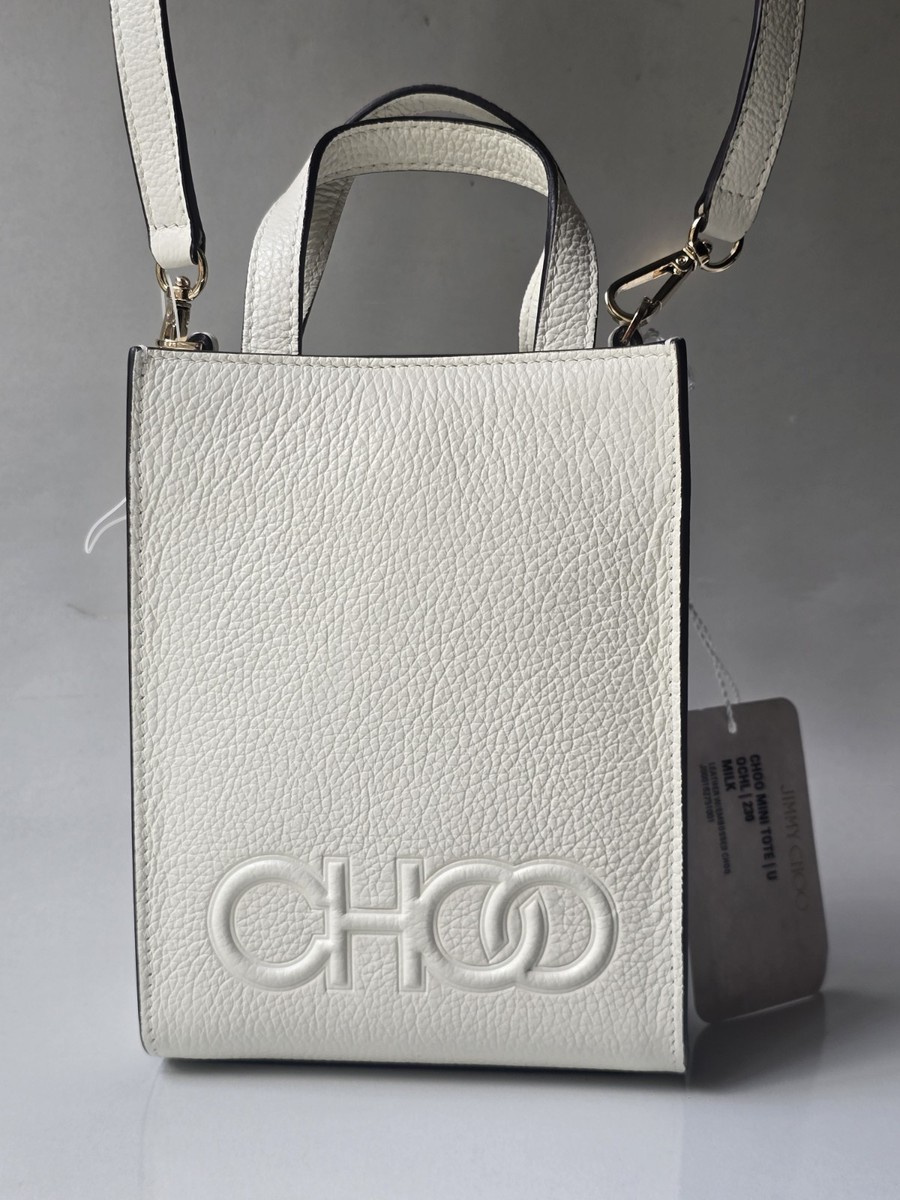 Jimmy Choo Mini Tote White Milk Leather Double Handle Crossbody