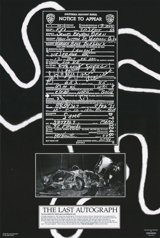 POSTER : JAMES DEAN - LAST AUTOGRAPH - CAR WRECK #3145 | eBay