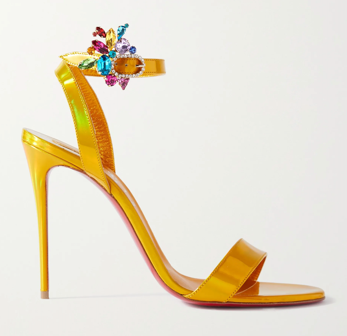 Christian Louboutin Goldie Joli 100 Yellow Pat Ankle Strap Sandal