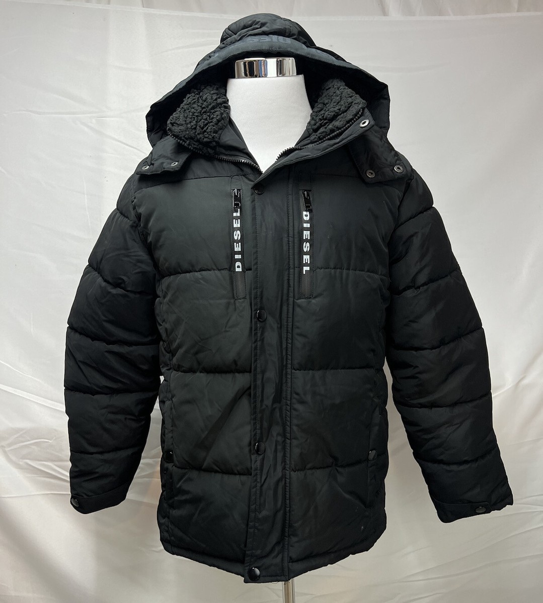 DIESEL Black Hooded Sherpa Lined Puffer Winter Coat Big Boys XL 18