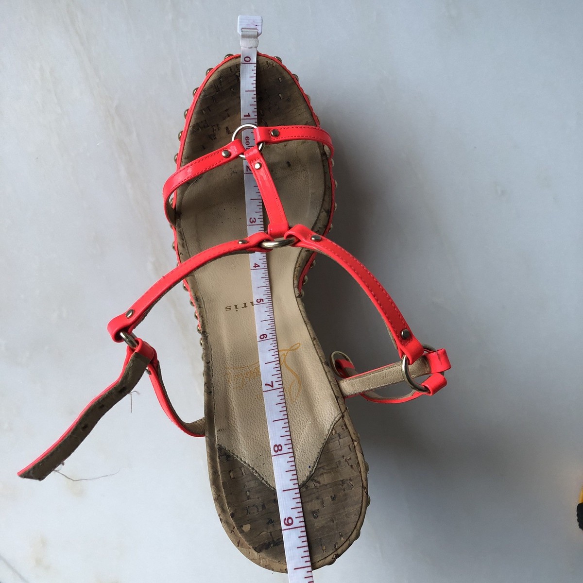 Christian Louboutin cork wedge patent strappy 38.5 Neon Orange | eBay