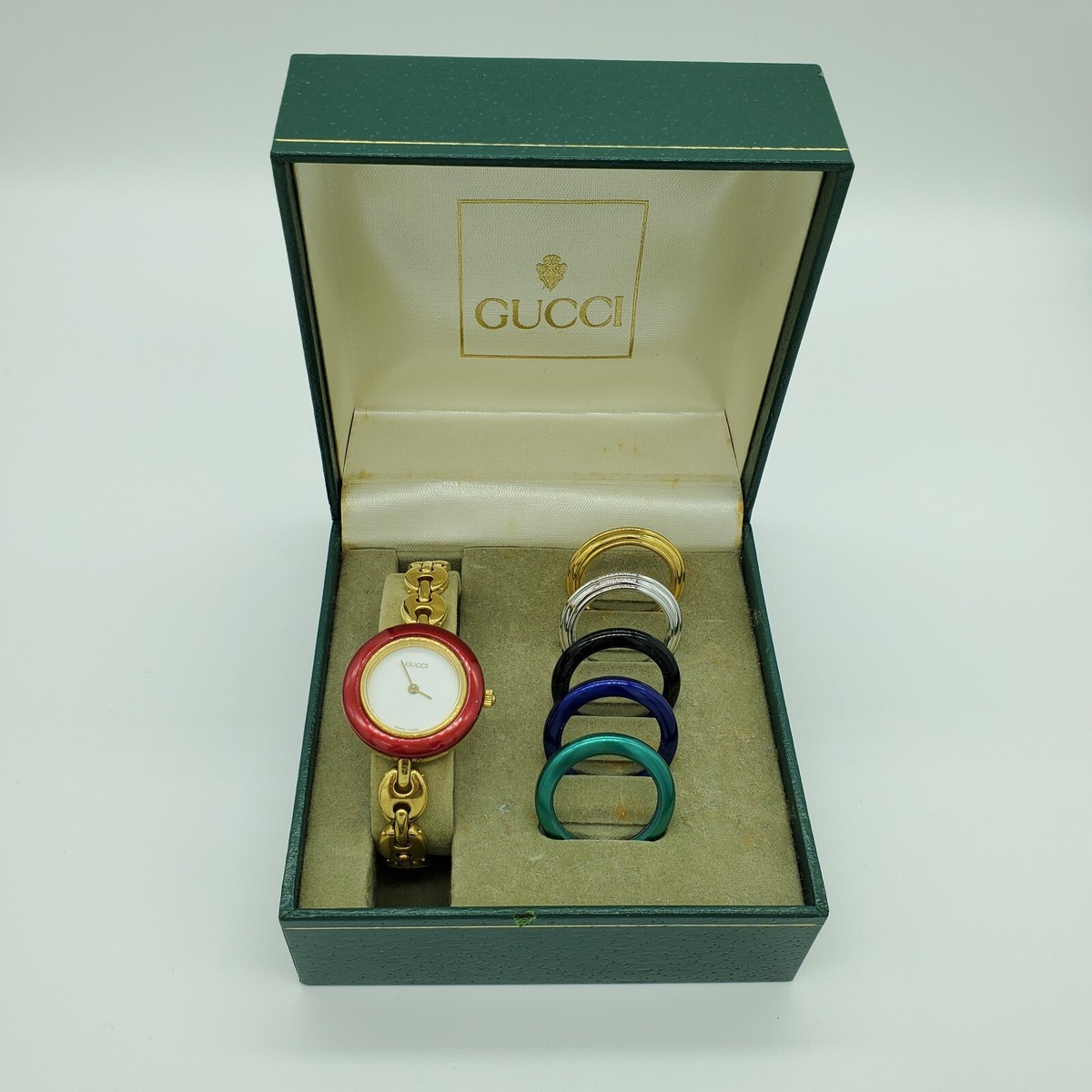 GUCCI Change Bezel Dial 6 colors Women's Watch Gold Bracelet Chain