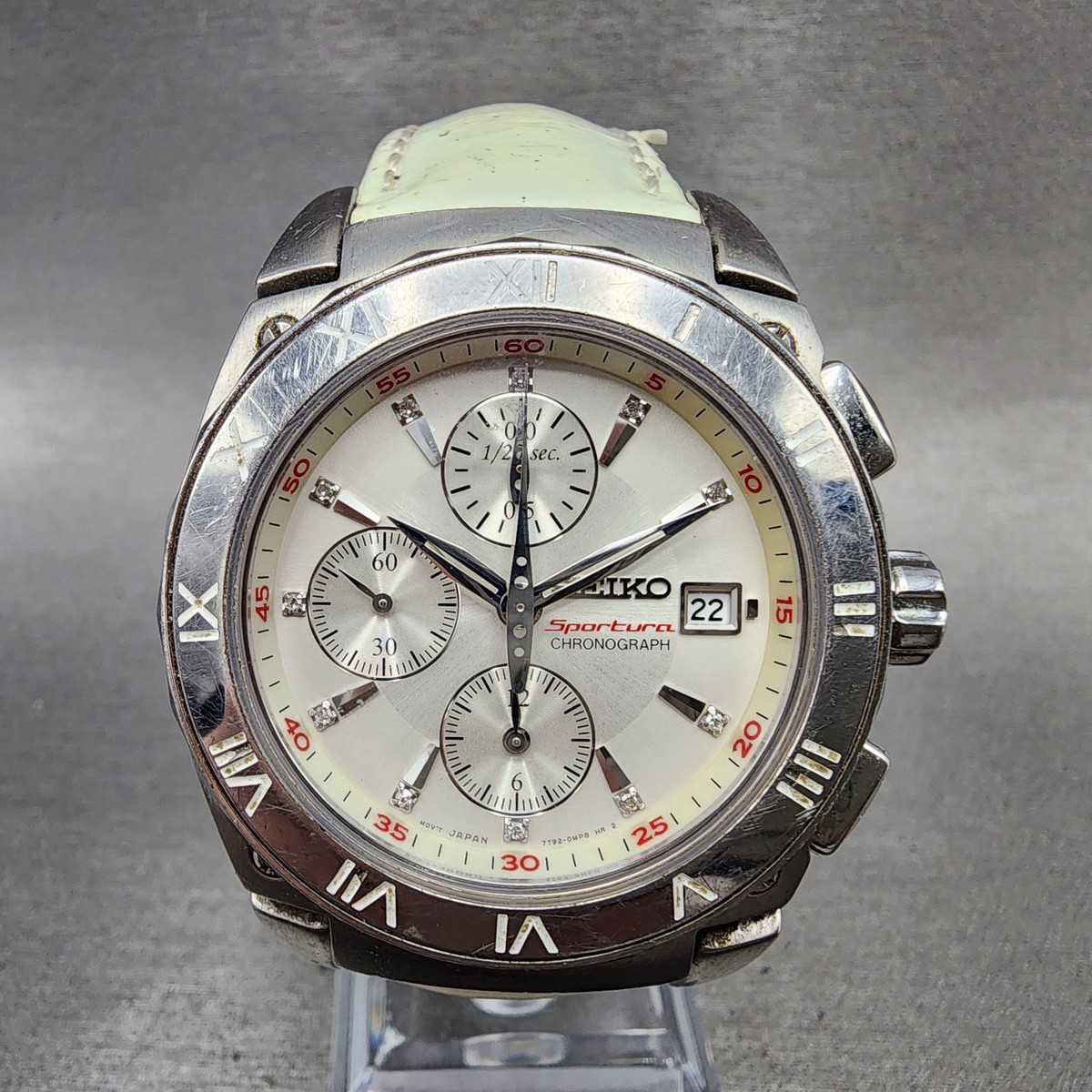 Seiko Sportura Chronograph Watch Unisex 38mm White Dial Steel 7t92