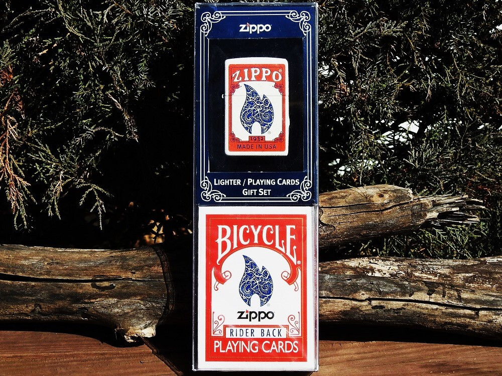 Zippo Lighter & Bicycle Rider Back Playing Cards Gift Set - Rare