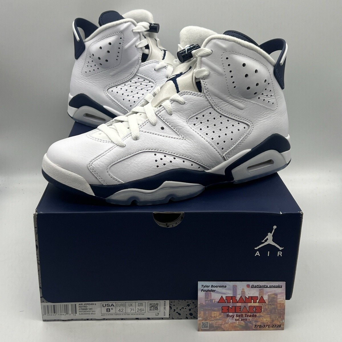 Size 8.5 - Jordan 6 Retro Midnight Navy Brand New Og All White