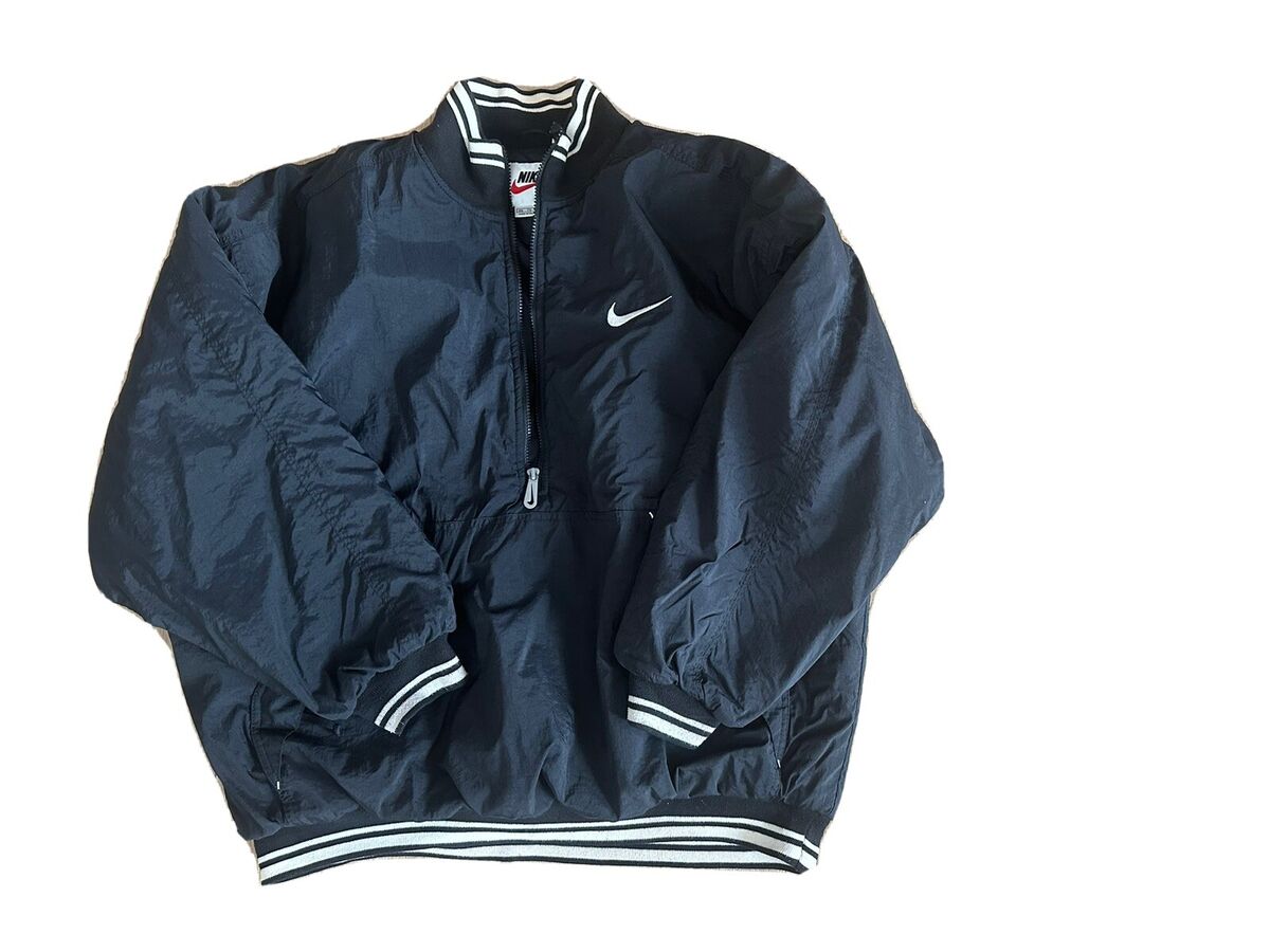 Vintage 90s Nike Big Swoosh Bomber Jacket Puffer Pullover Black