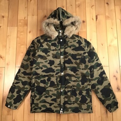 BAPE 1st camo green FUR Down jacket A Bathing Ape Size S | eBay