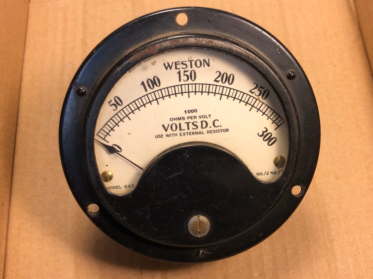 Large Antique Weston DC Volt Meter Measures 0-300 VDC Model 643